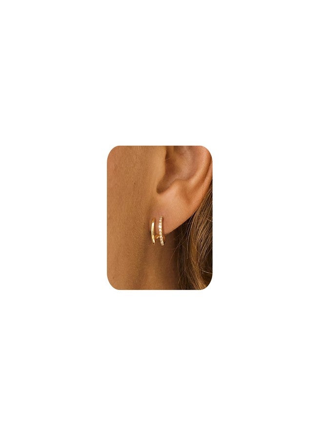CHESKY 14k Gold Plated Triple Illusion Huggie Stud Earrings, Trendy Double Huggie Hoop Stud Earrings for One Hole, Dainty Gold Claw Earrings for Women Cute Unique Jewelry Gift - Image 1